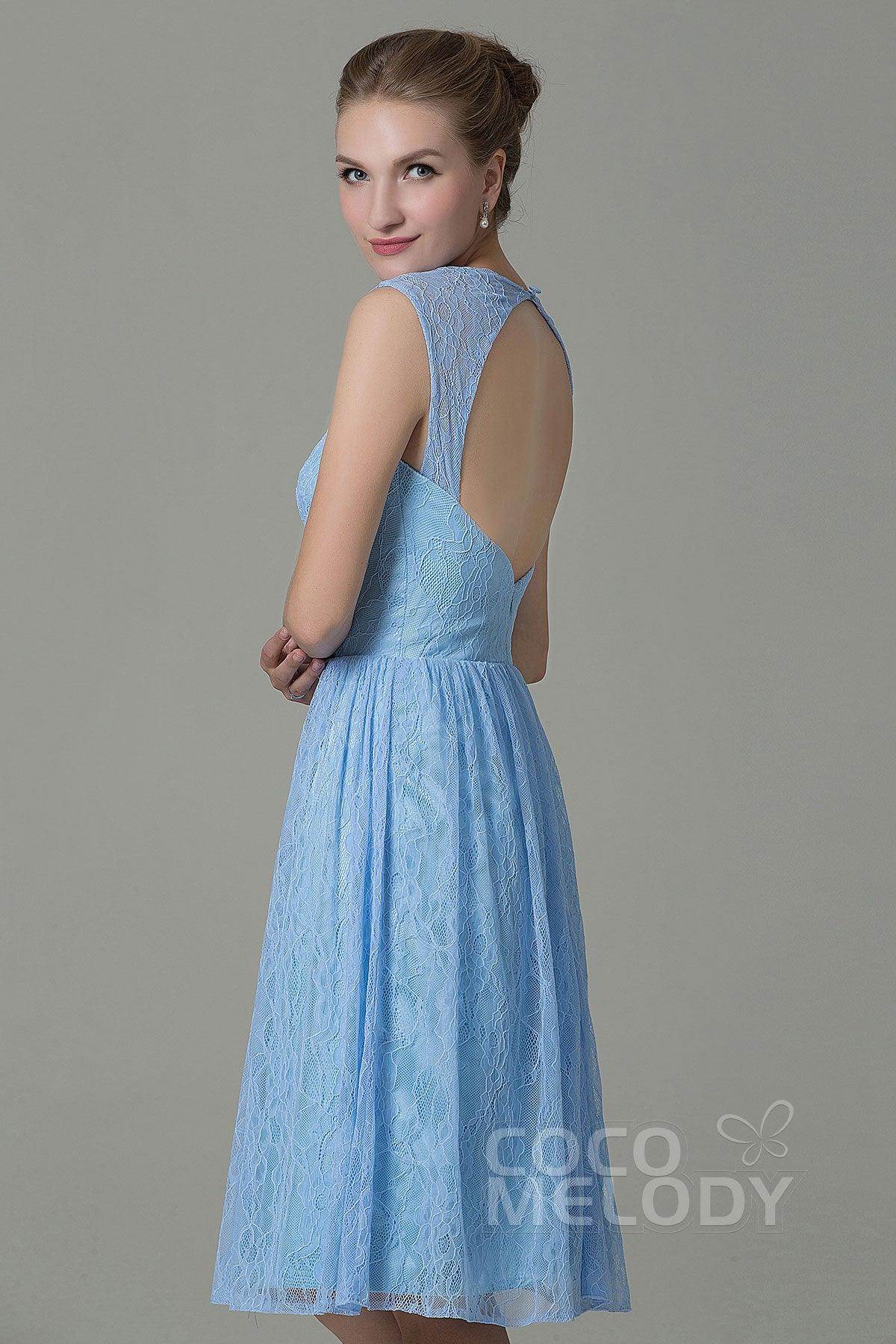 Sheath-Column Knee Length Lace Bridesmaid Dress COZK16007 - COCOMELODY