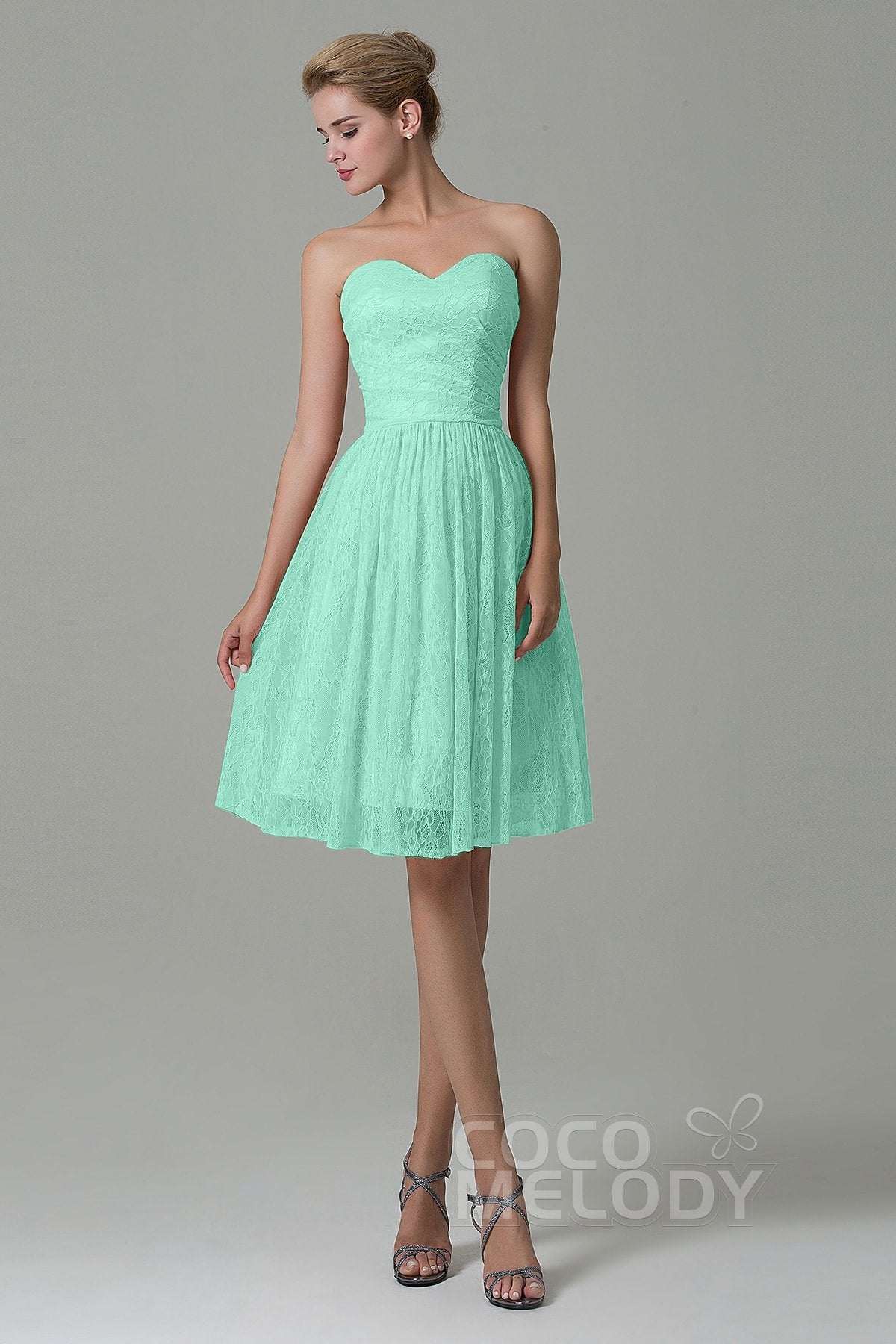 A-Line Knee Length Lace Bridesmaid Dress COZK16008