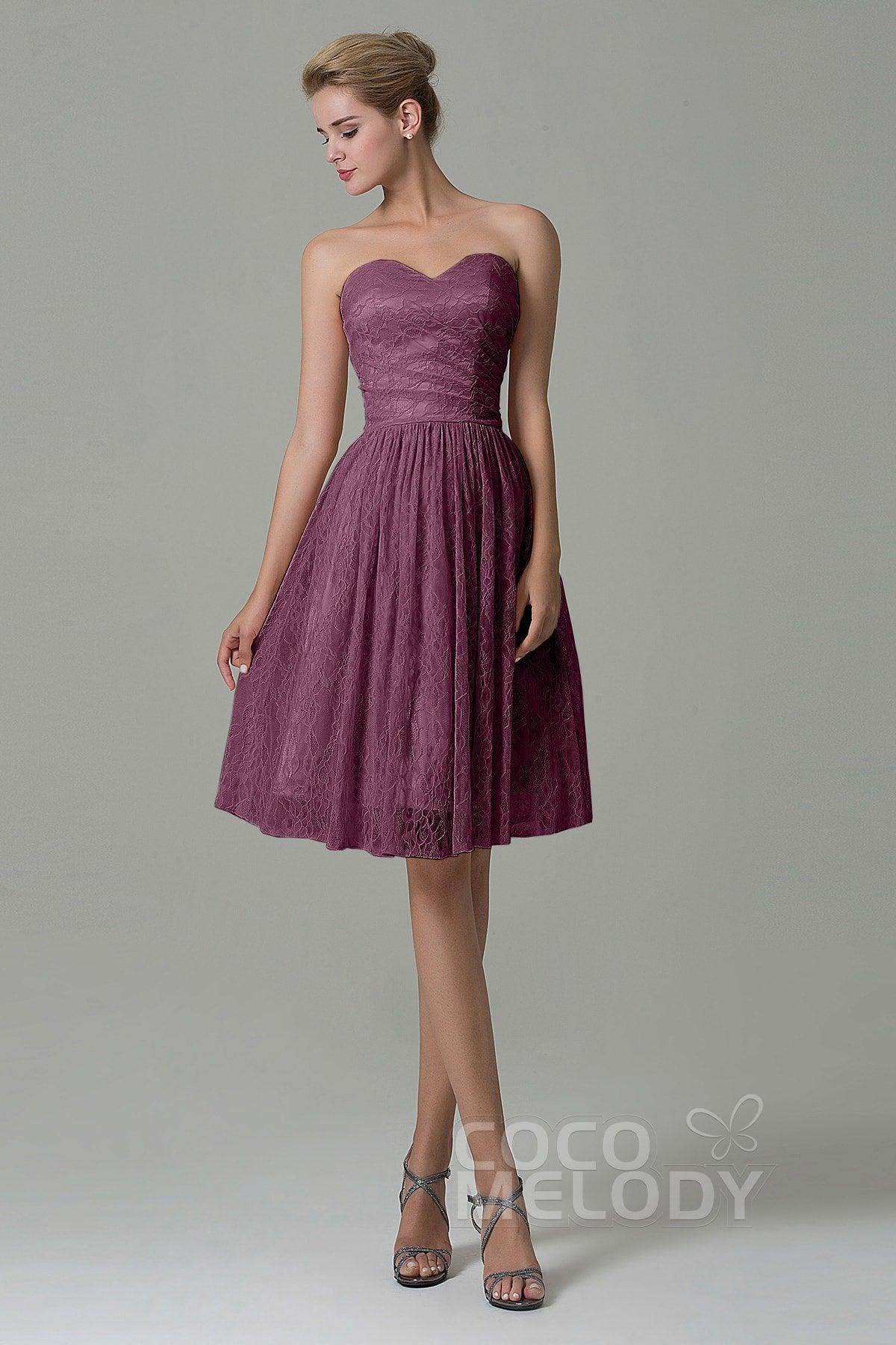 A-Line Knee Length Lace Bridesmaid Dress COZK16008 - COCOMELODY