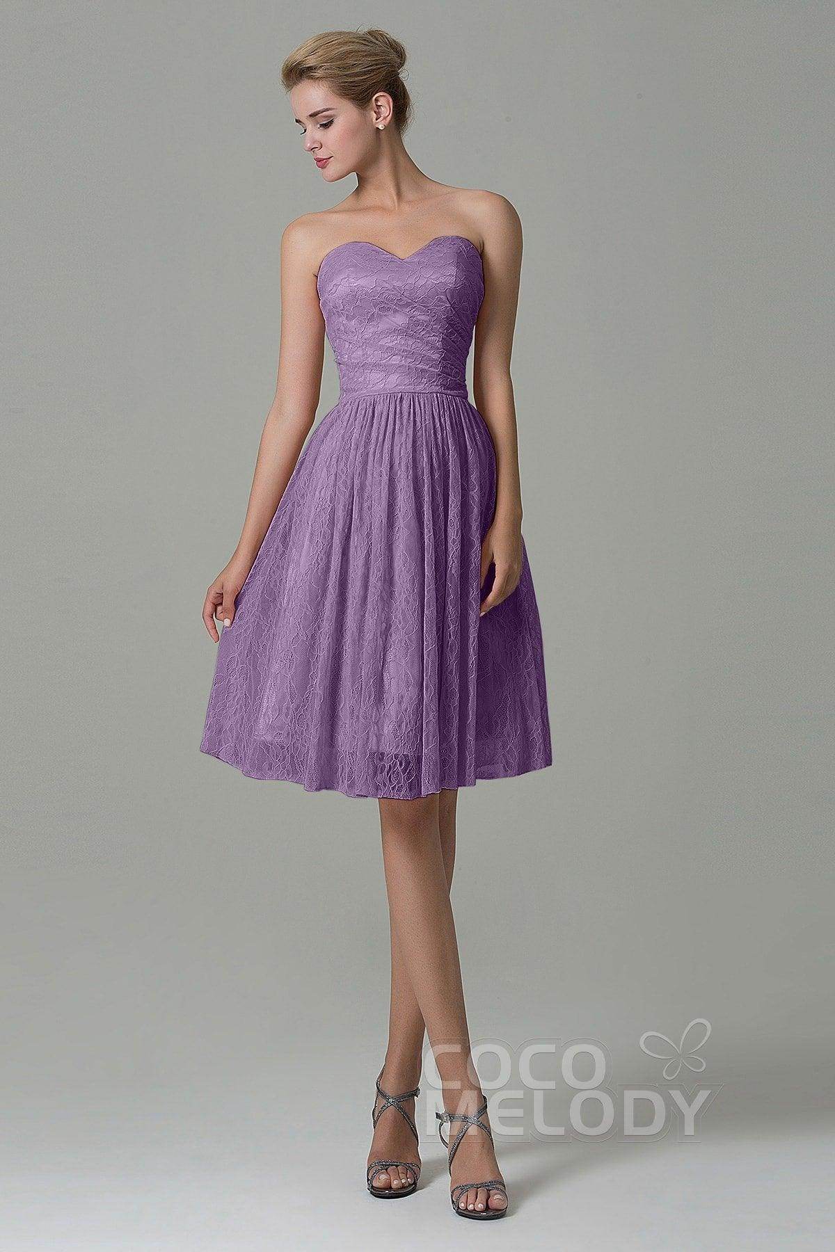 A-Line Knee Length Lace Bridesmaid Dress COZK16008 - COCOMELODY