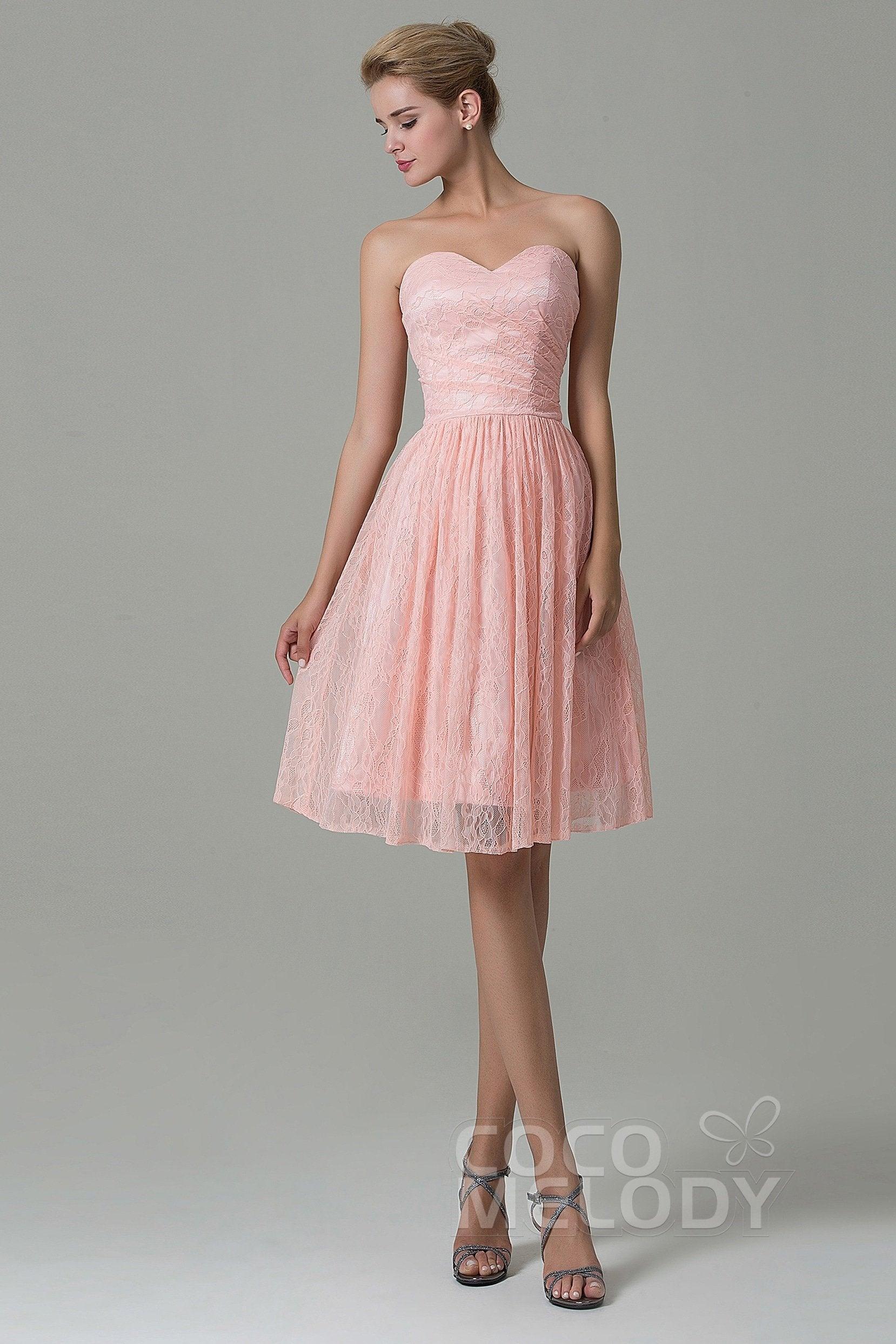 COCOMELODY A-Line Knee Length Lace Bridesmaid Dress COZK16008 