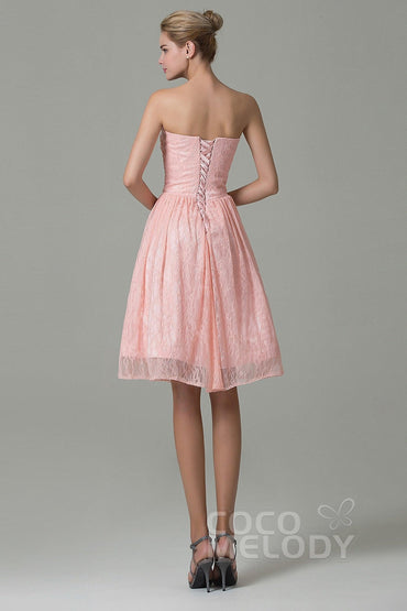 COCOMELODY A-Line Knee Length Lace Bridesmaid Dress COZK16008 