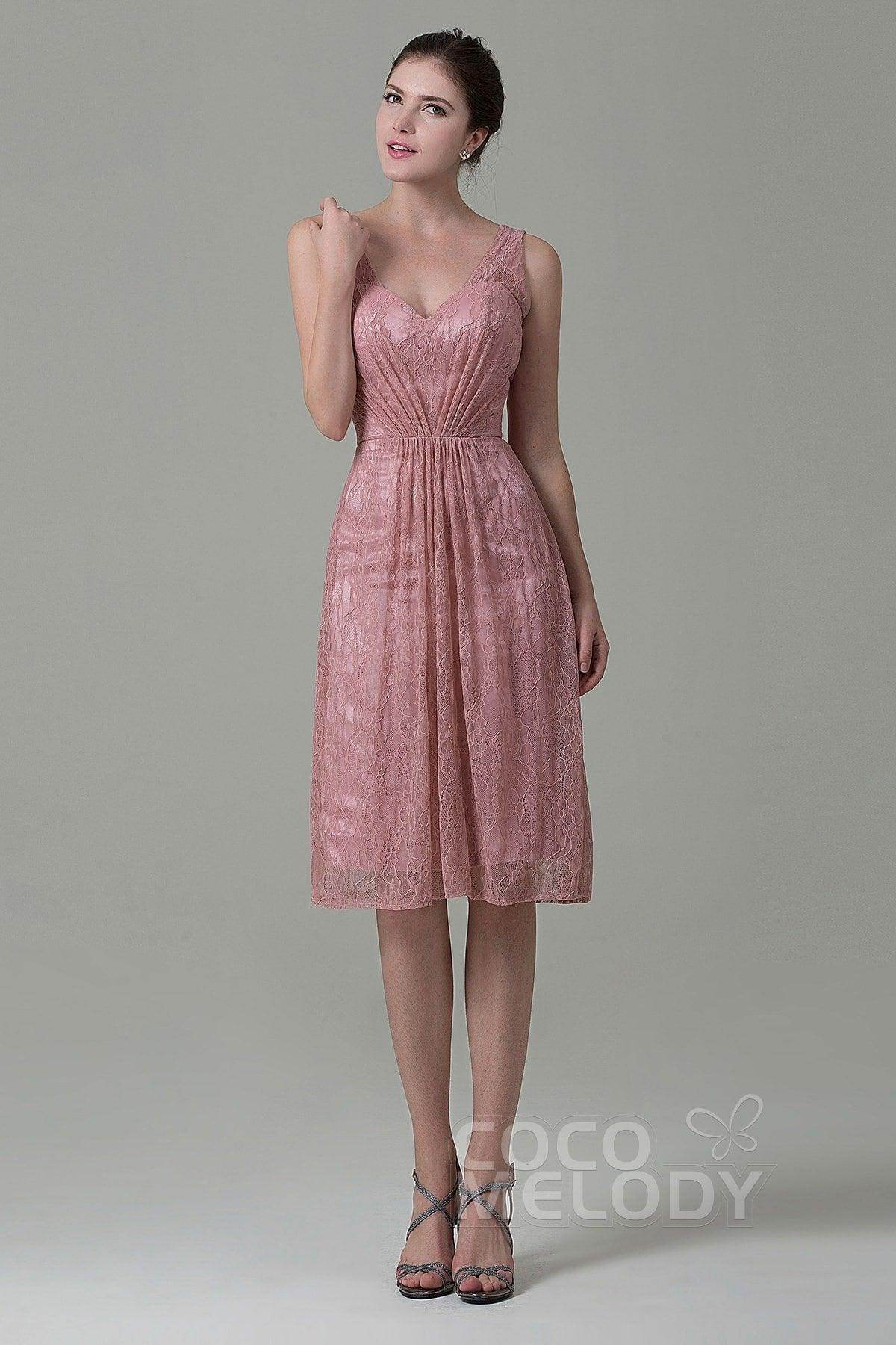 Sheath-Column Knee Length Lace Bridesmaid Dress COZK16010 - COCOMELODY