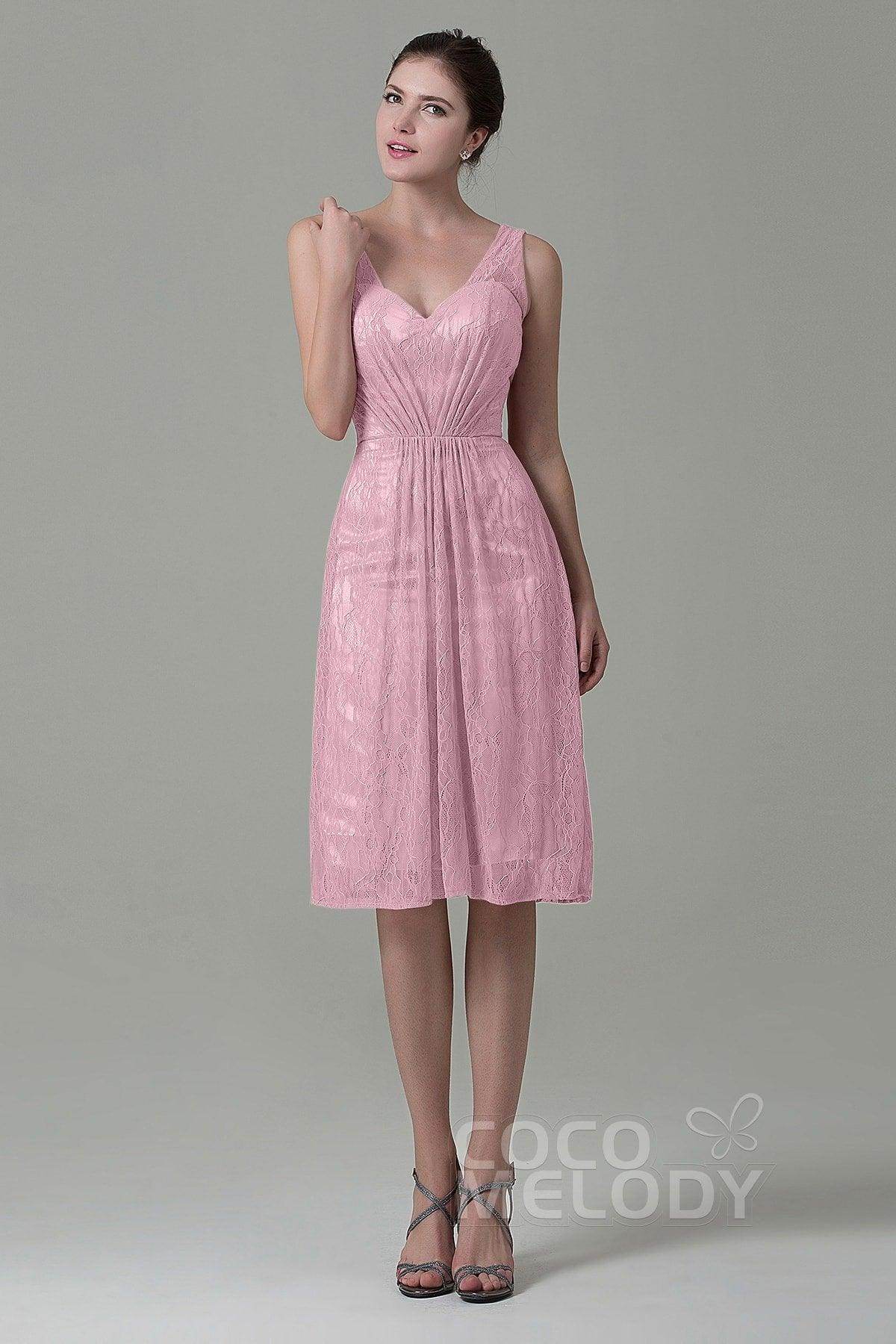 Sheath-Column Knee Length Lace Bridesmaid Dress COZK16010 - COCOMELODY