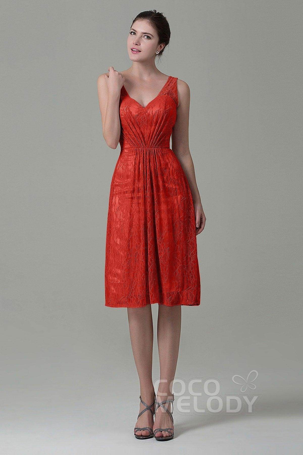 Sheath-Column Knee Length Lace Bridesmaid Dress COZK16010 - COCOMELODY