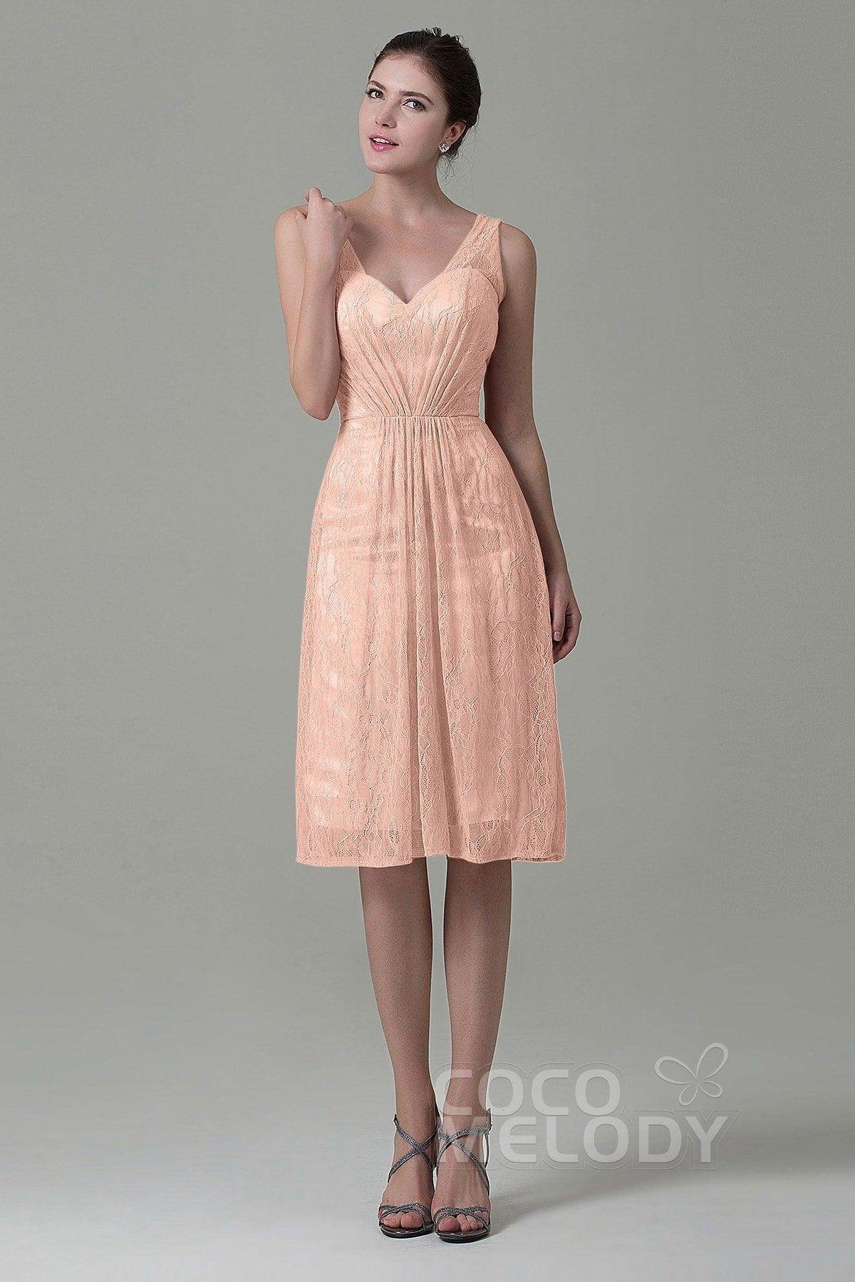 Sheath-Column Knee Length Lace Bridesmaid Dress COZK16010 - COCOMELODY