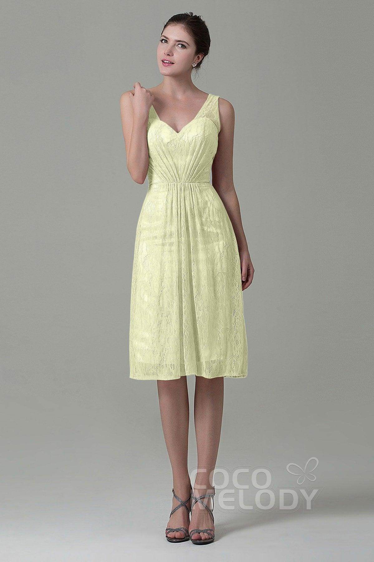 Sheath-Column Knee Length Lace Bridesmaid Dress COZK16010 - COCOMELODY