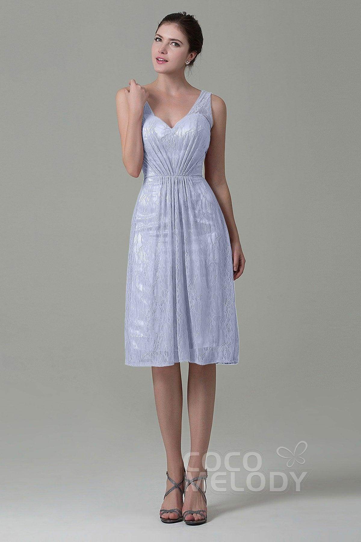 Sheath-Column Knee Length Lace Bridesmaid Dress COZK16010 - COCOMELODY