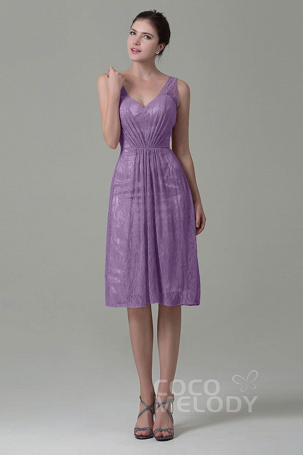 Sheath-Column Knee Length Lace Bridesmaid Dress COZK16010 - COCOMELODY