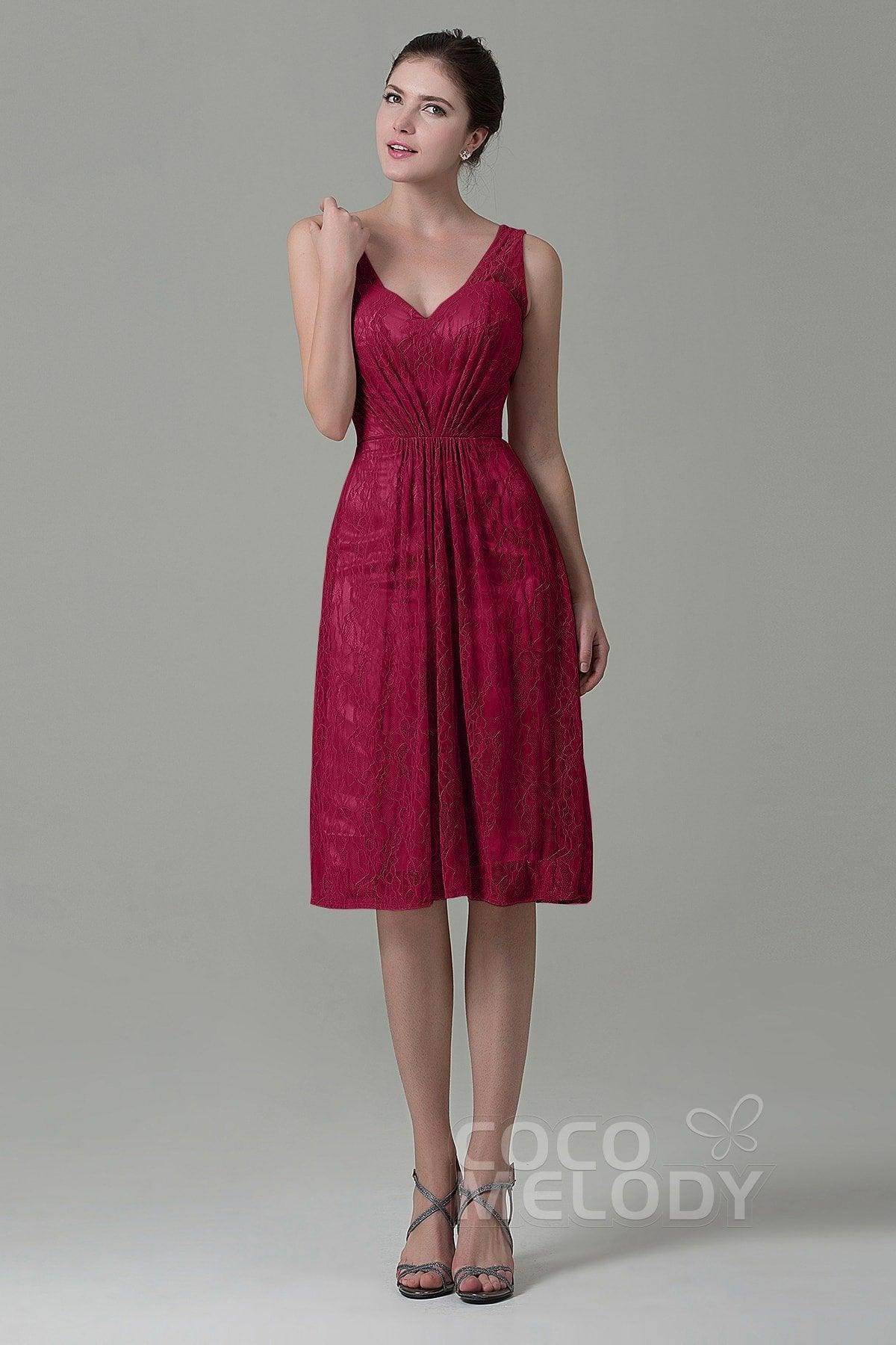 Sheath-Column Knee Length Lace Bridesmaid Dress COZK16010 - COCOMELODY