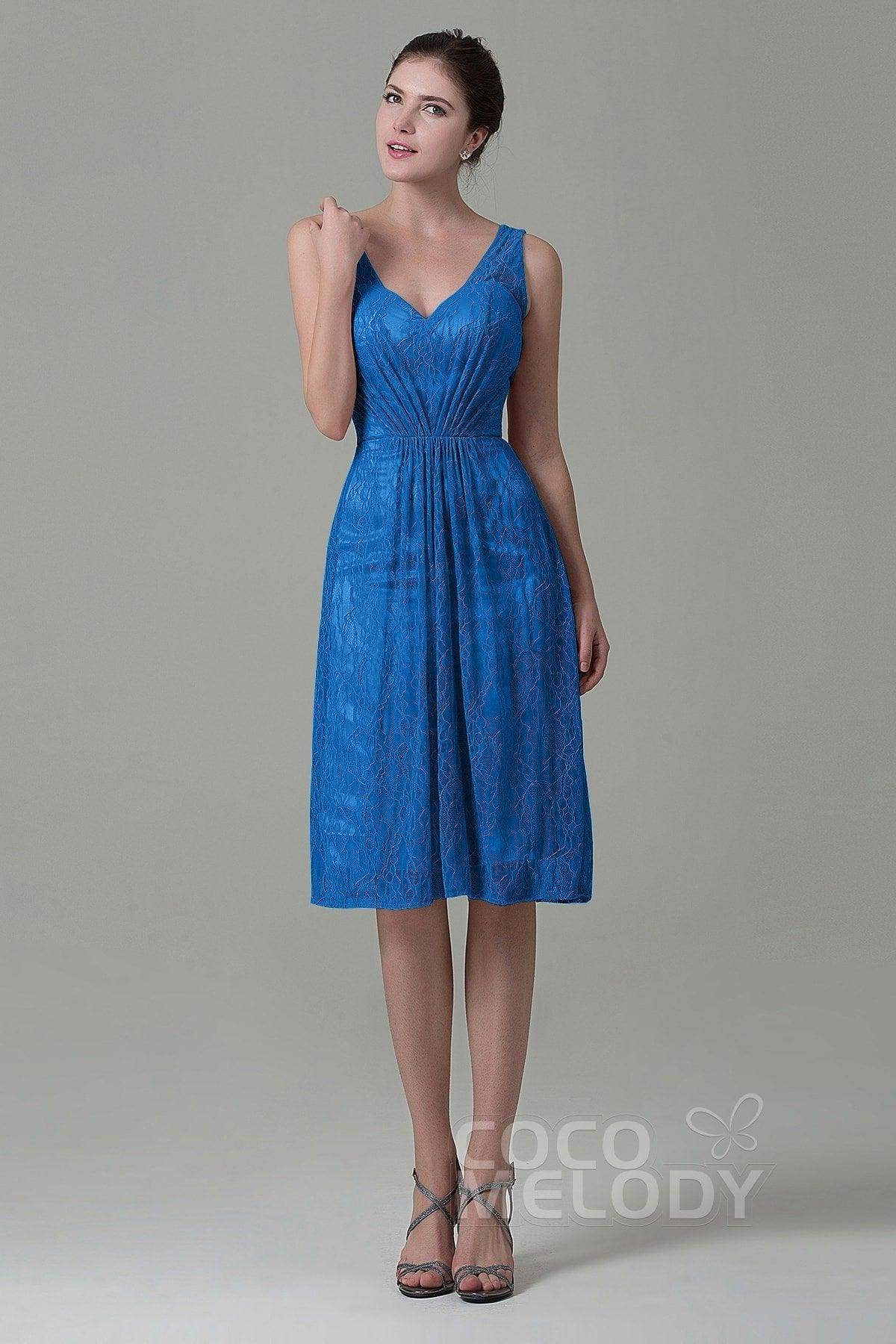Sheath-Column Knee Length Lace Bridesmaid Dress COZK16010 - COCOMELODY