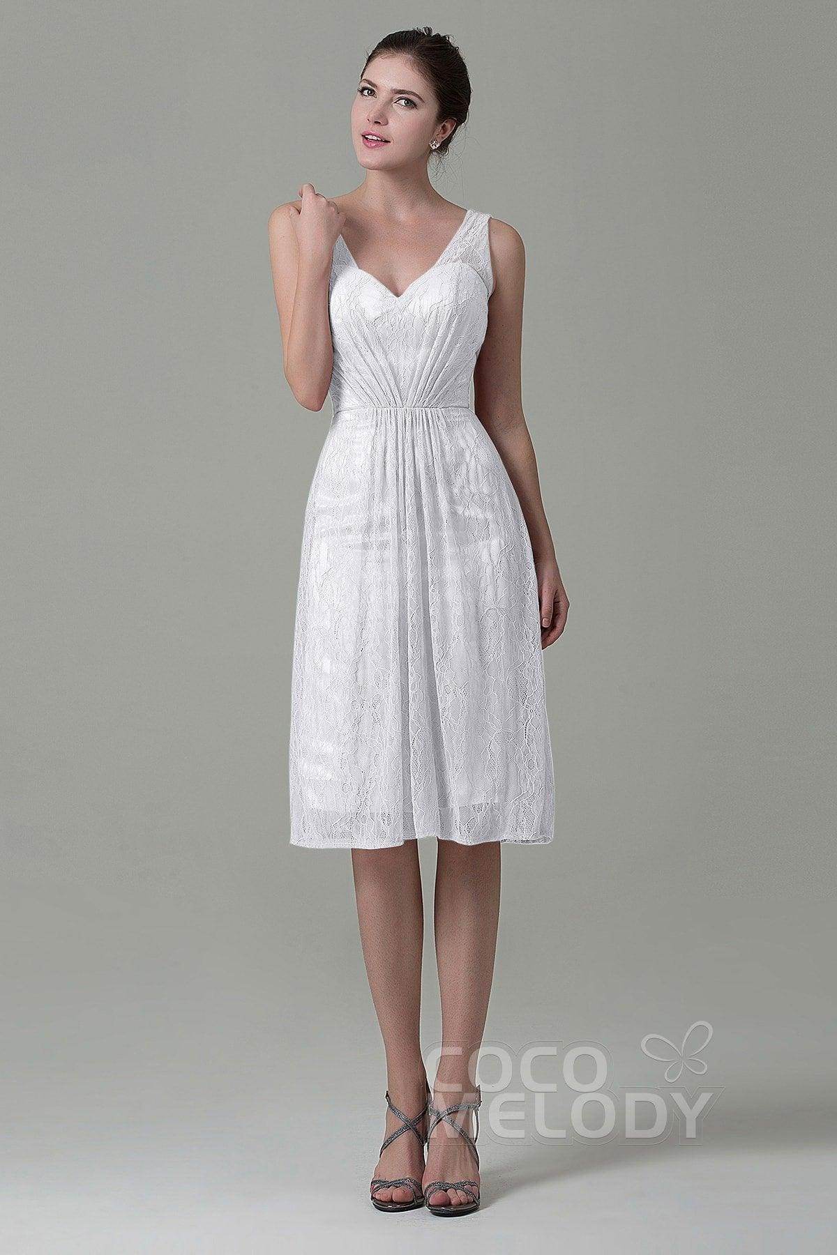Sheath-Column Knee Length Lace Bridesmaid Dress COZK16010 - COCOMELODY