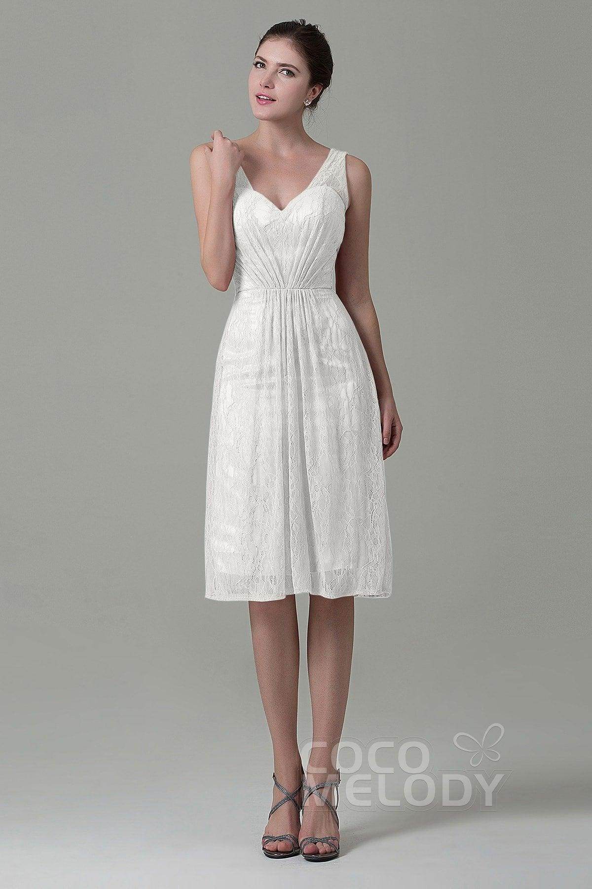 Sheath-Column Knee Length Lace Bridesmaid Dress COZK16010 - COCOMELODY