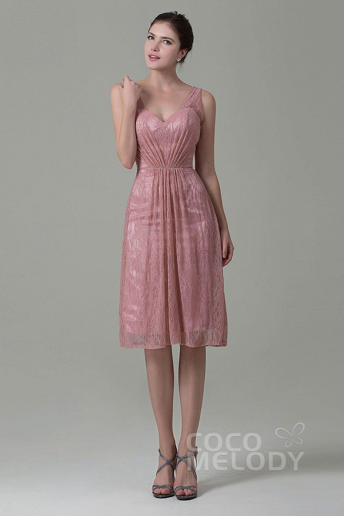 Sheath-Column Knee Length Lace Bridesmaid Dress COZK16010 - COCOMELODY