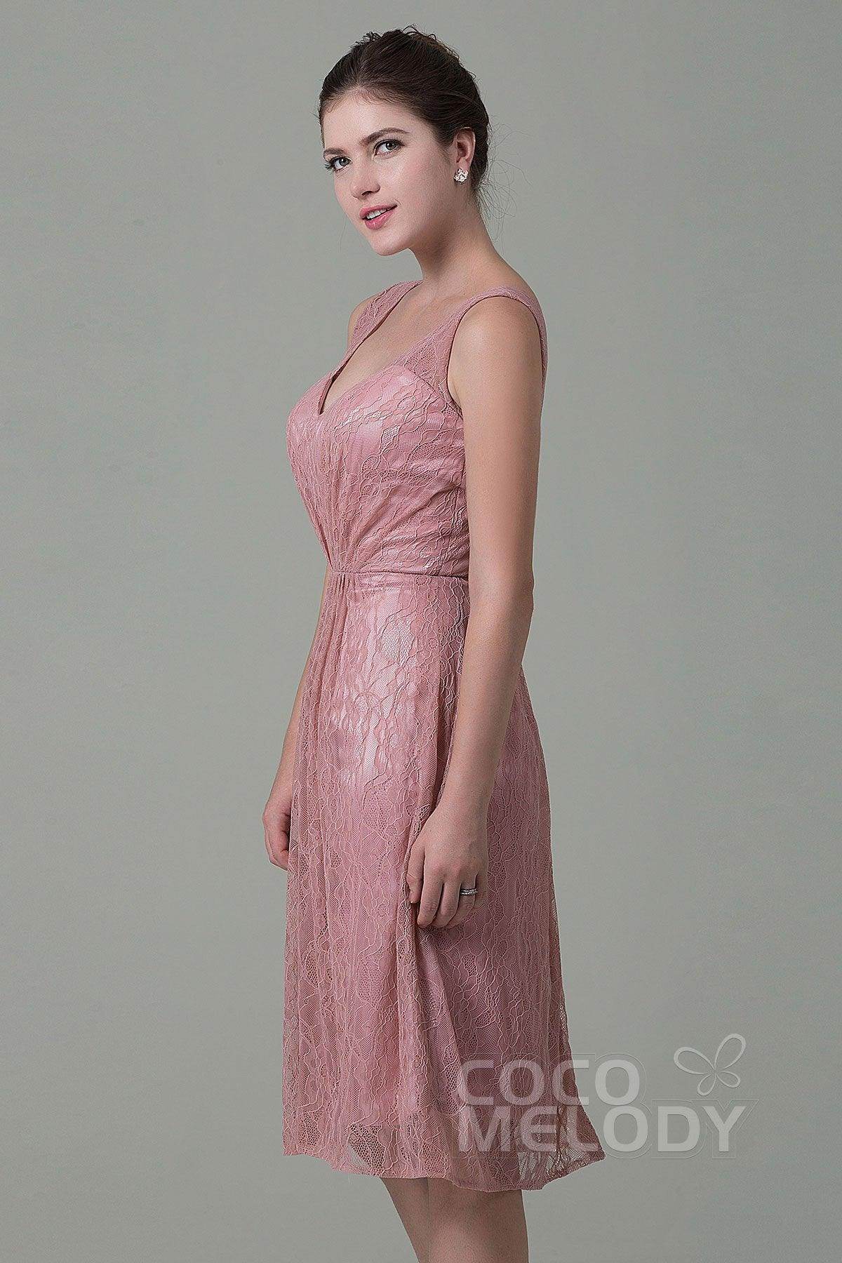 Sheath-Column Knee Length Lace Bridesmaid Dress COZK16010 - COCOMELODY