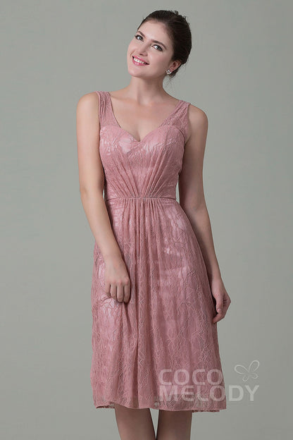 Sheath-Column Knee Length Lace Bridesmaid Dress COZK16010