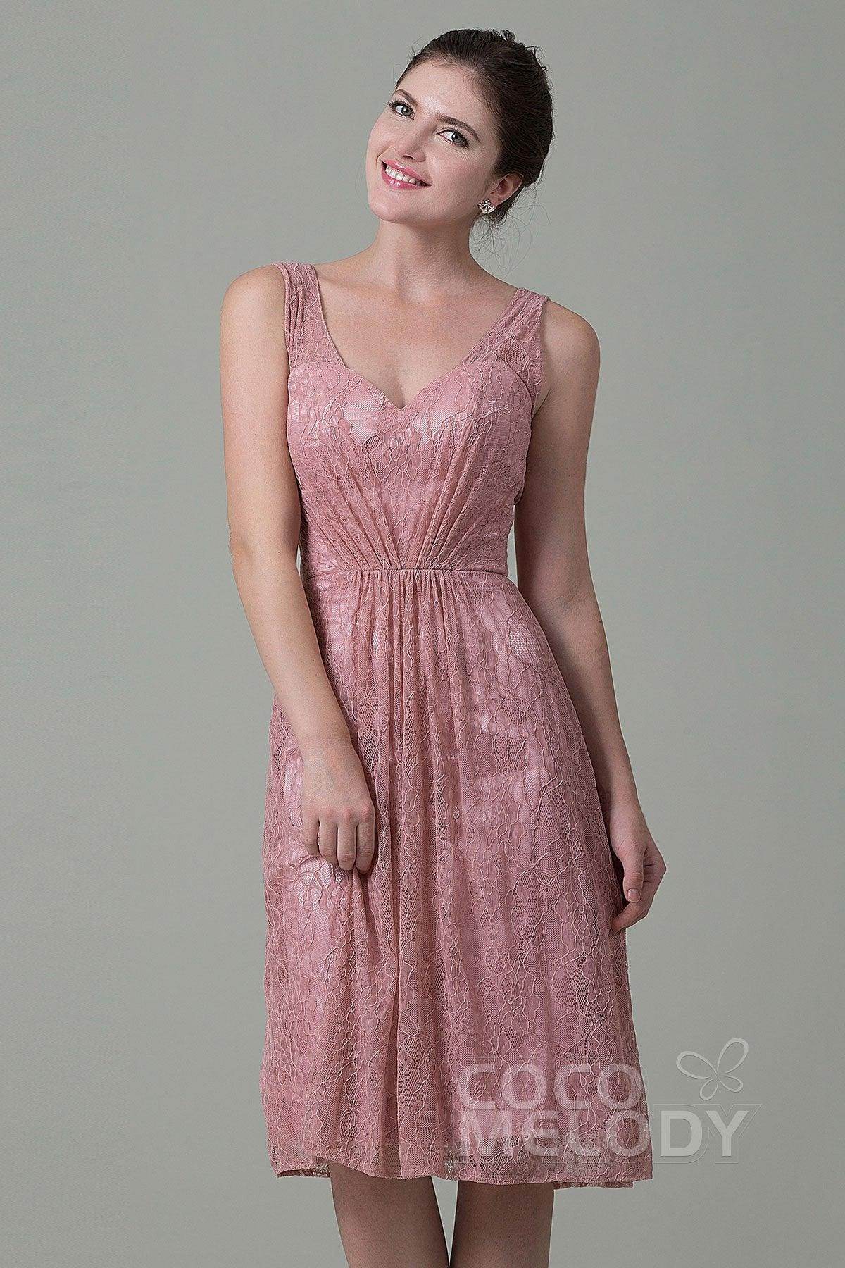 Sheath-Column Knee Length Lace Bridesmaid Dress COZK16010 - COCOMELODY