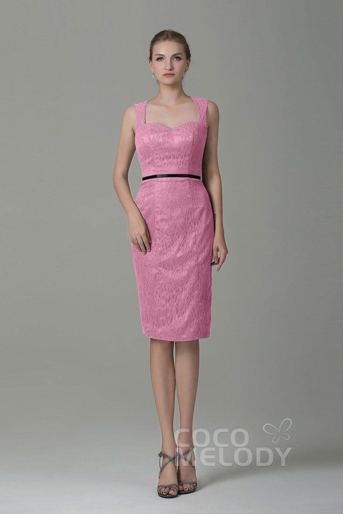 Sheath-Column Knee Length Lace Bridesmaid Dress COZK16011 - COCOMELODY