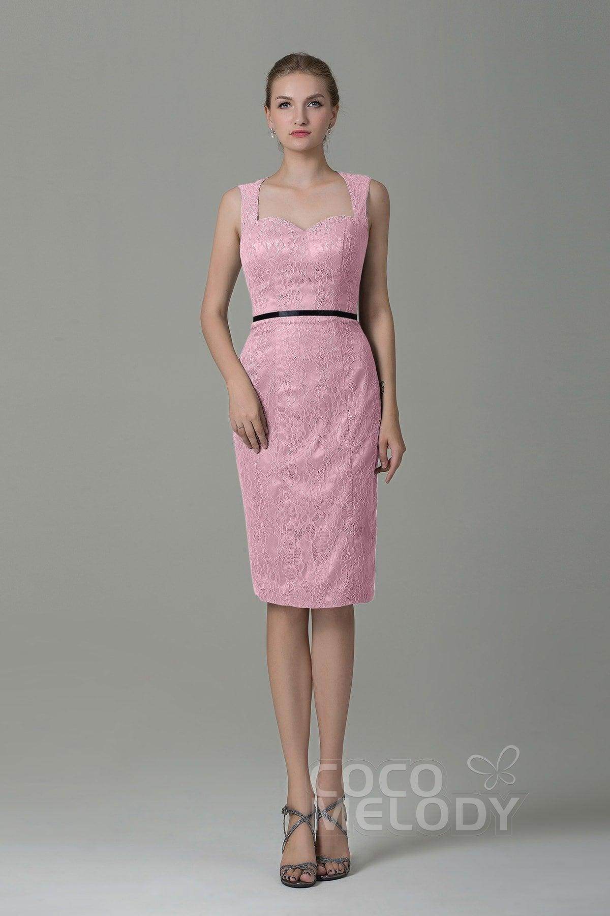 Sheath-Column Knee Length Lace Bridesmaid Dress COZK16011 - COCOMELODY
