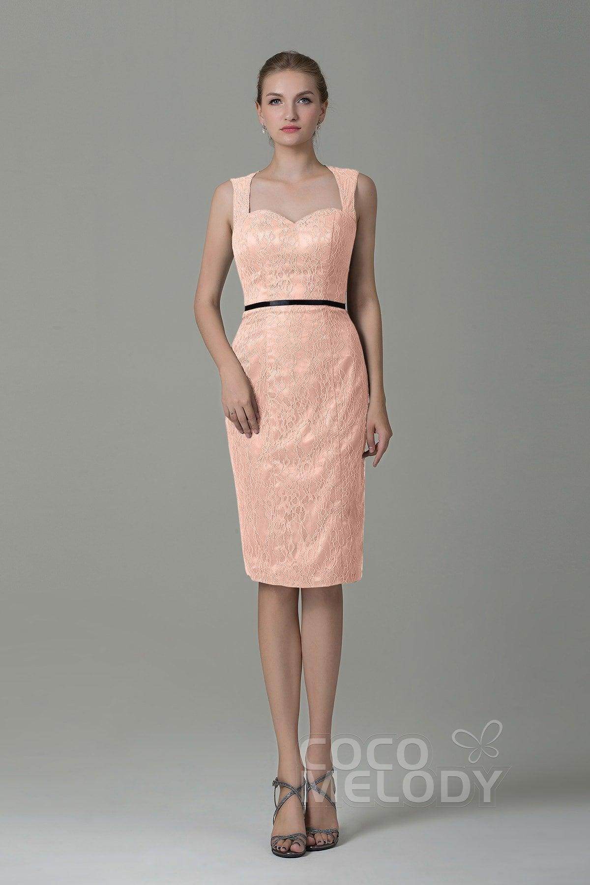 Sheath-Column Knee Length Lace Bridesmaid Dress COZK16011 - COCOMELODY