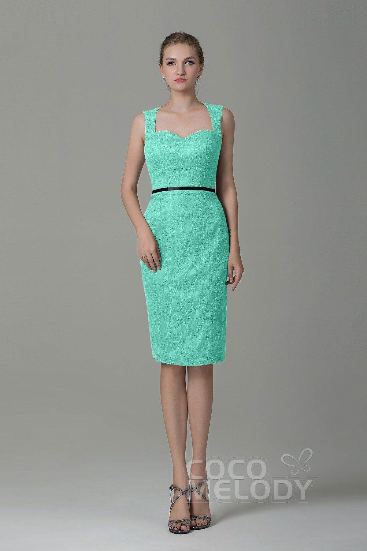 Sheath-Column Knee Length Lace Bridesmaid Dress COZK16011 - COCOMELODY