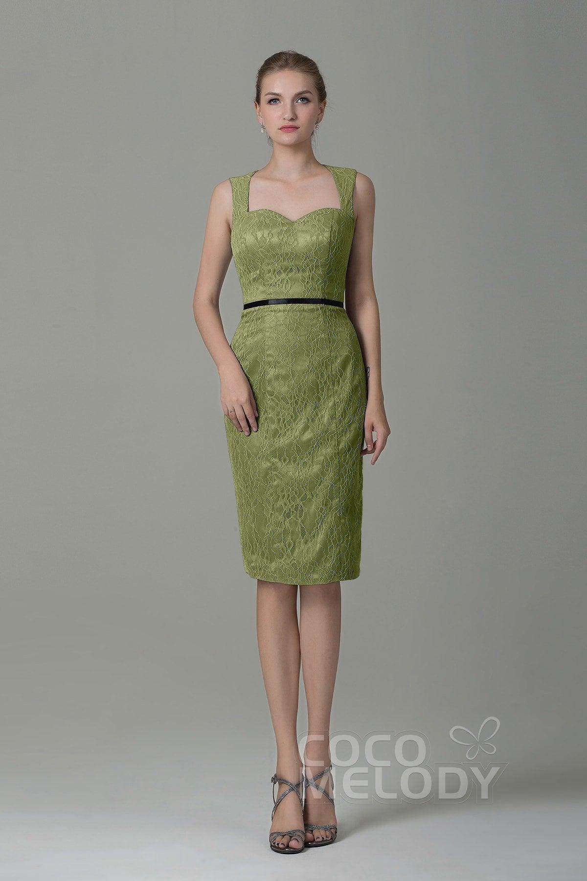 Sheath-Column Knee Length Lace Bridesmaid Dress COZK16011 - COCOMELODY