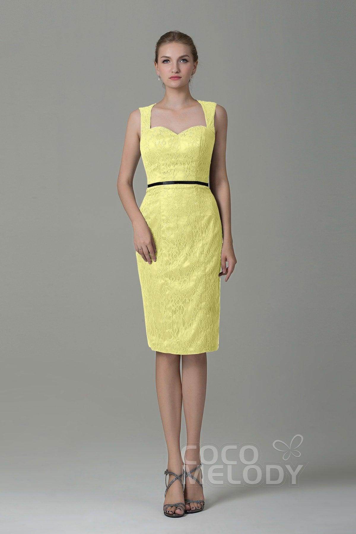 Sheath-Column Knee Length Lace Bridesmaid Dress COZK16011 - COCOMELODY