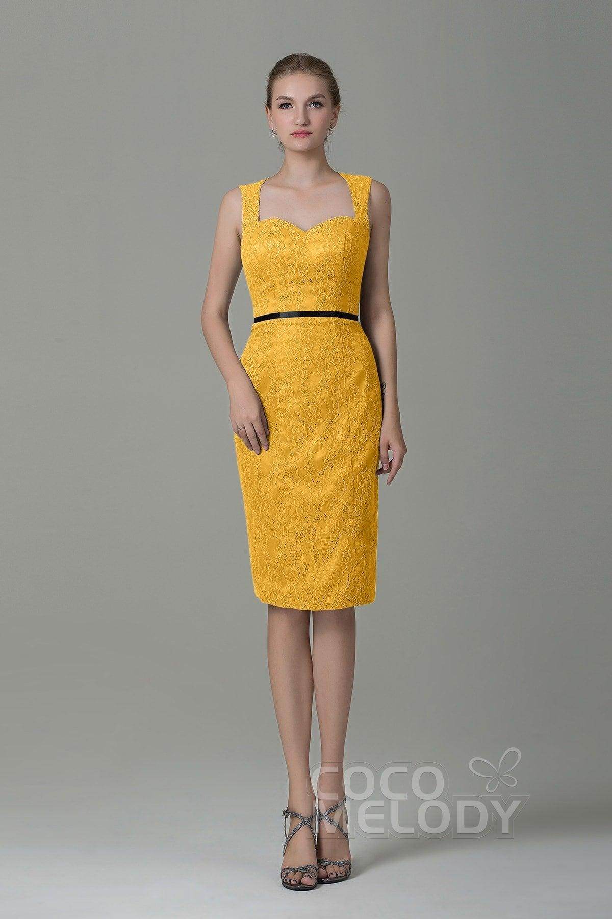 Sheath-Column Knee Length Lace Bridesmaid Dress COZK16011 - COCOMELODY