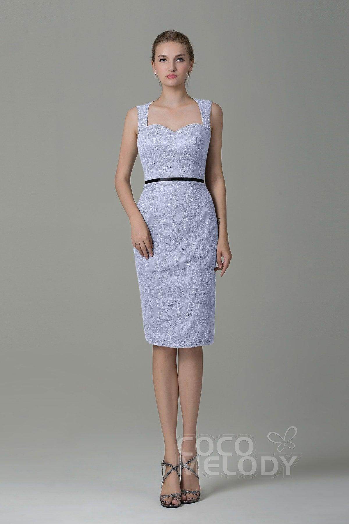 Sheath-Column Knee Length Lace Bridesmaid Dress COZK16011 - COCOMELODY