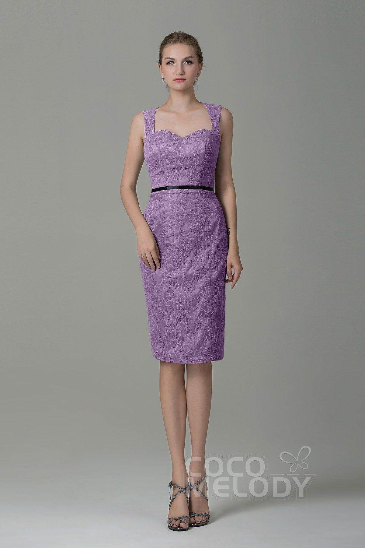 Sheath-Column Knee Length Lace Bridesmaid Dress COZK16011 - COCOMELODY