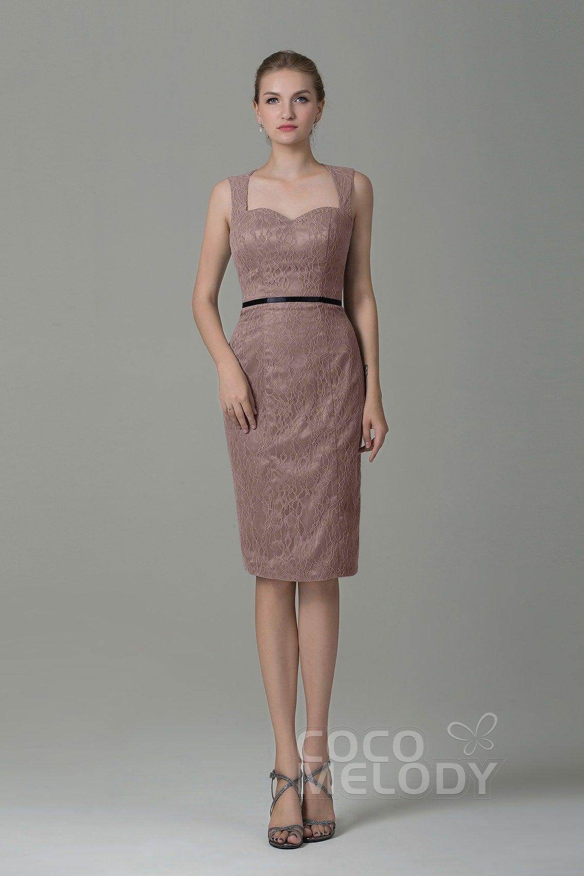 Sheath-Column Knee Length Lace Bridesmaid Dress COZK16011 - COCOMELODY