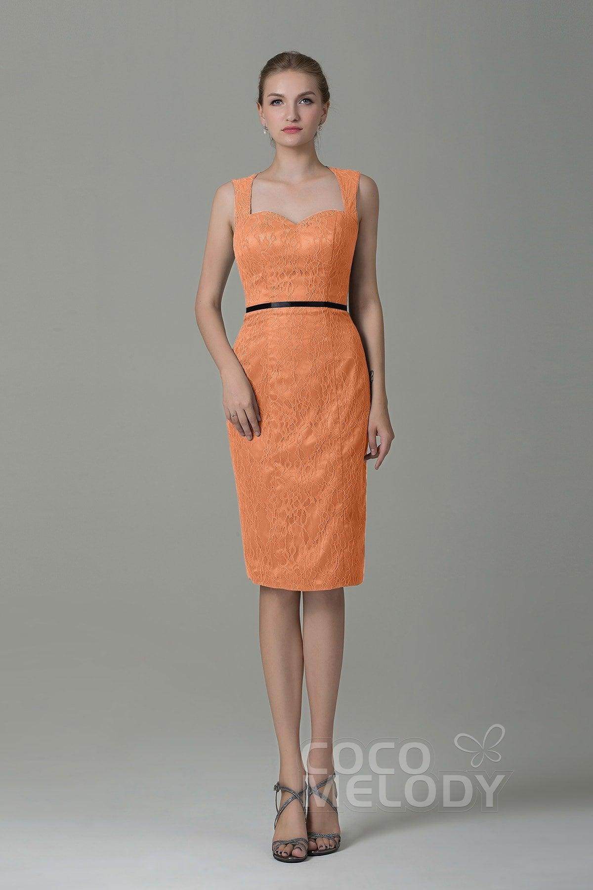 Sheath-Column Knee Length Lace Bridesmaid Dress COZK16011 - COCOMELODY