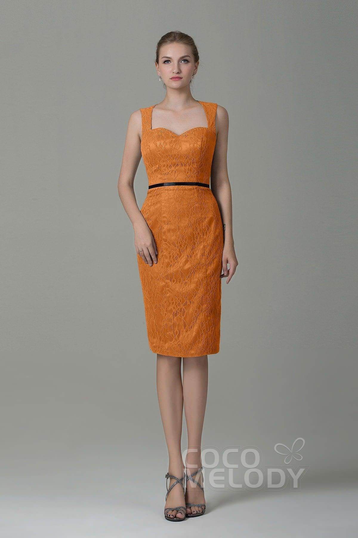 Sheath-Column Knee Length Lace Bridesmaid Dress COZK16011 - COCOMELODY