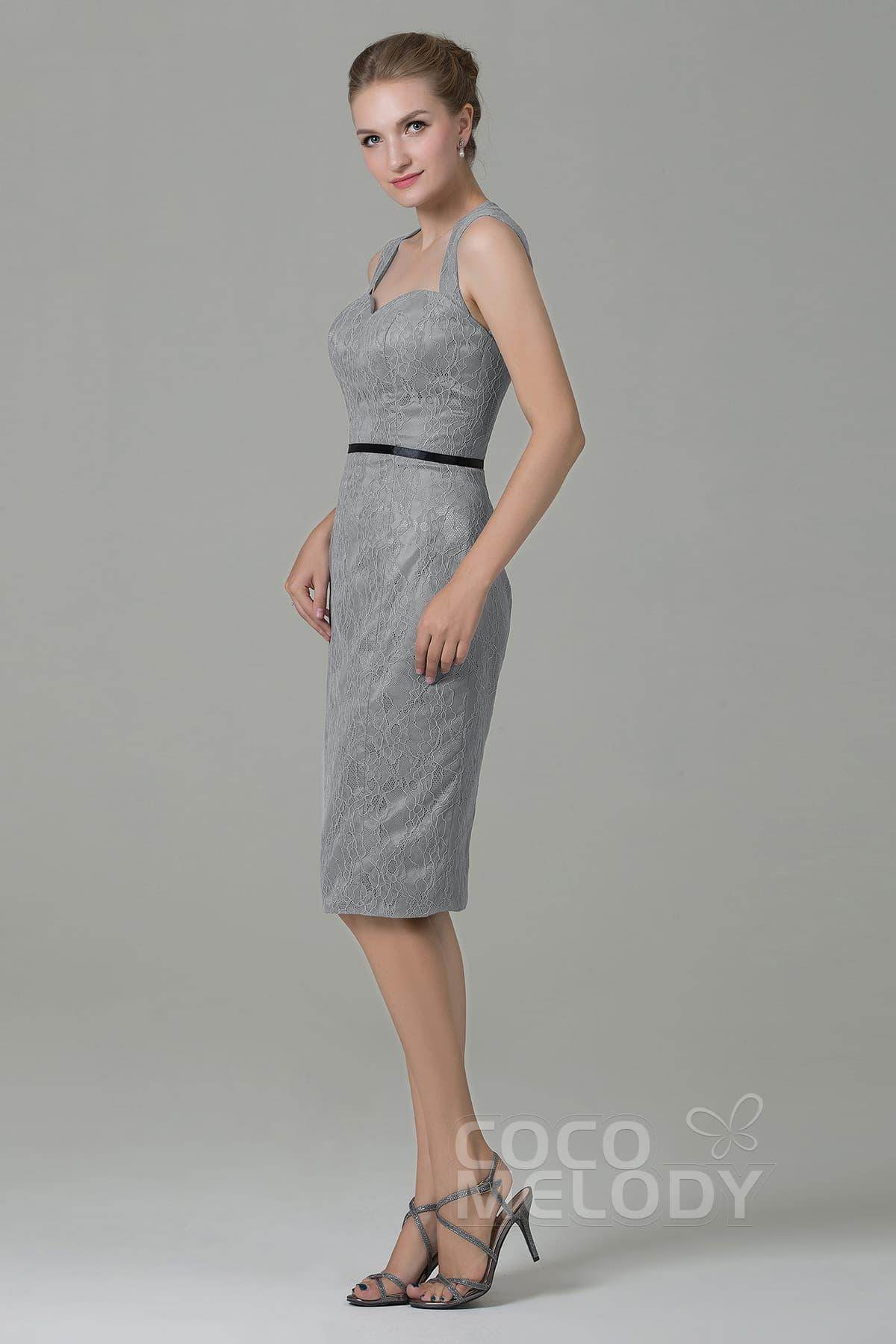 Sheath-Column Knee Length Lace Bridesmaid Dress COZK16011 - COCOMELODY