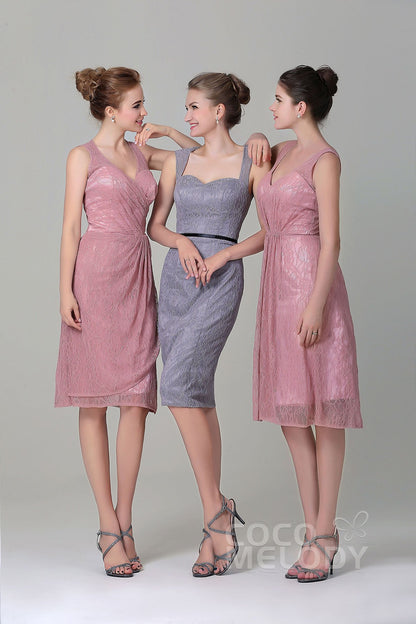 Sheath-Column Knee Length Lace Bridesmaid Dress COZK16010