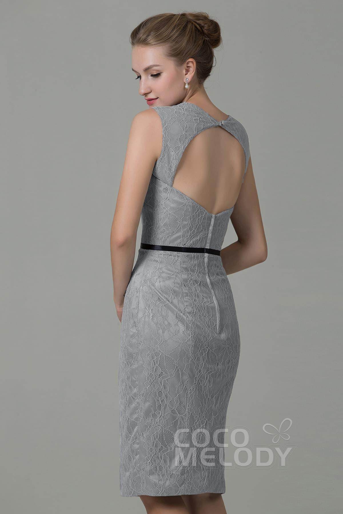 Sheath-Column Knee Length Lace Bridesmaid Dress COZK16011 - COCOMELODY