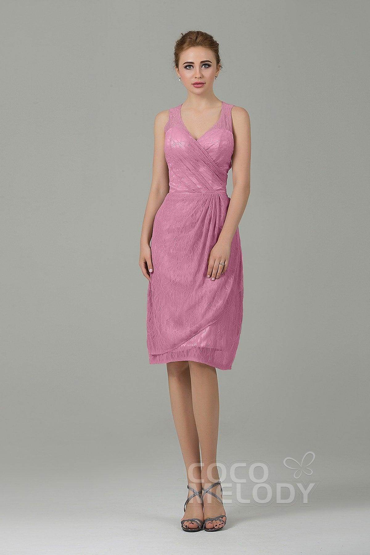 Sheath-Column Knee Length Lace Bridesmaid Dress COZK16012 - COCOMELODY