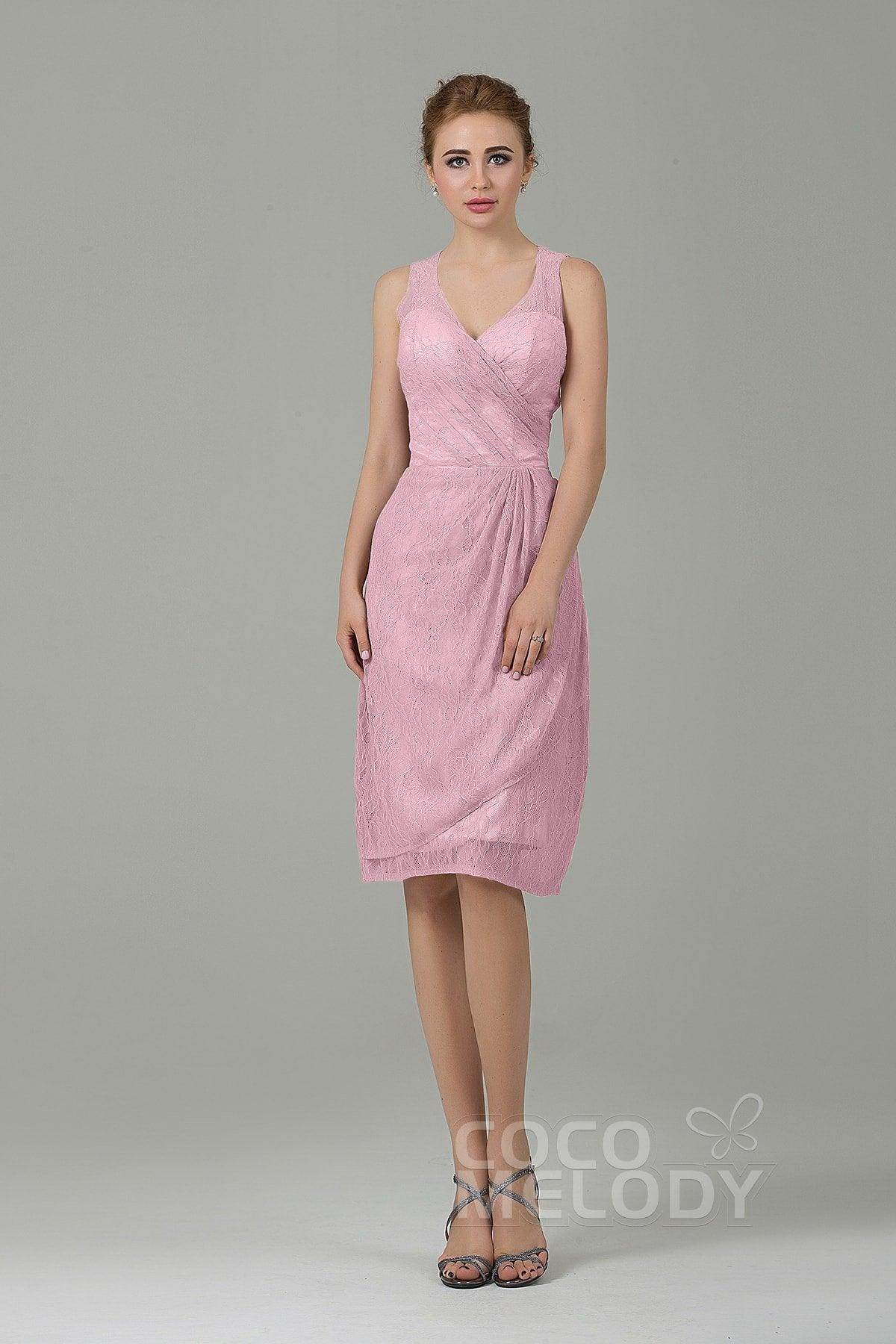 Sheath-Column Knee Length Lace Bridesmaid Dress COZK16012 - COCOMELODY