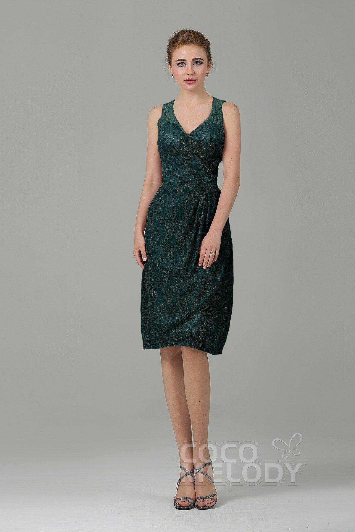 Sheath-Column Knee Length Lace Bridesmaid Dress COZK16012 - COCOMELODY