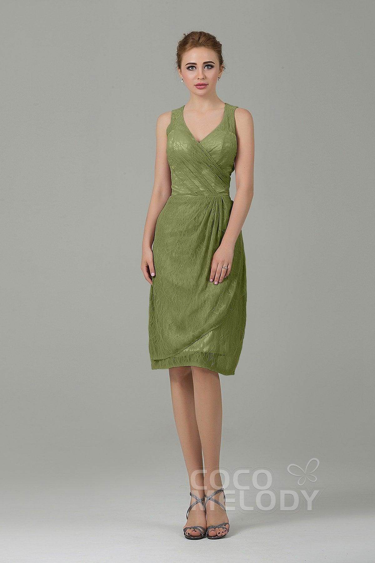 Sheath-Column Knee Length Lace Bridesmaid Dress COZK16012 - COCOMELODY