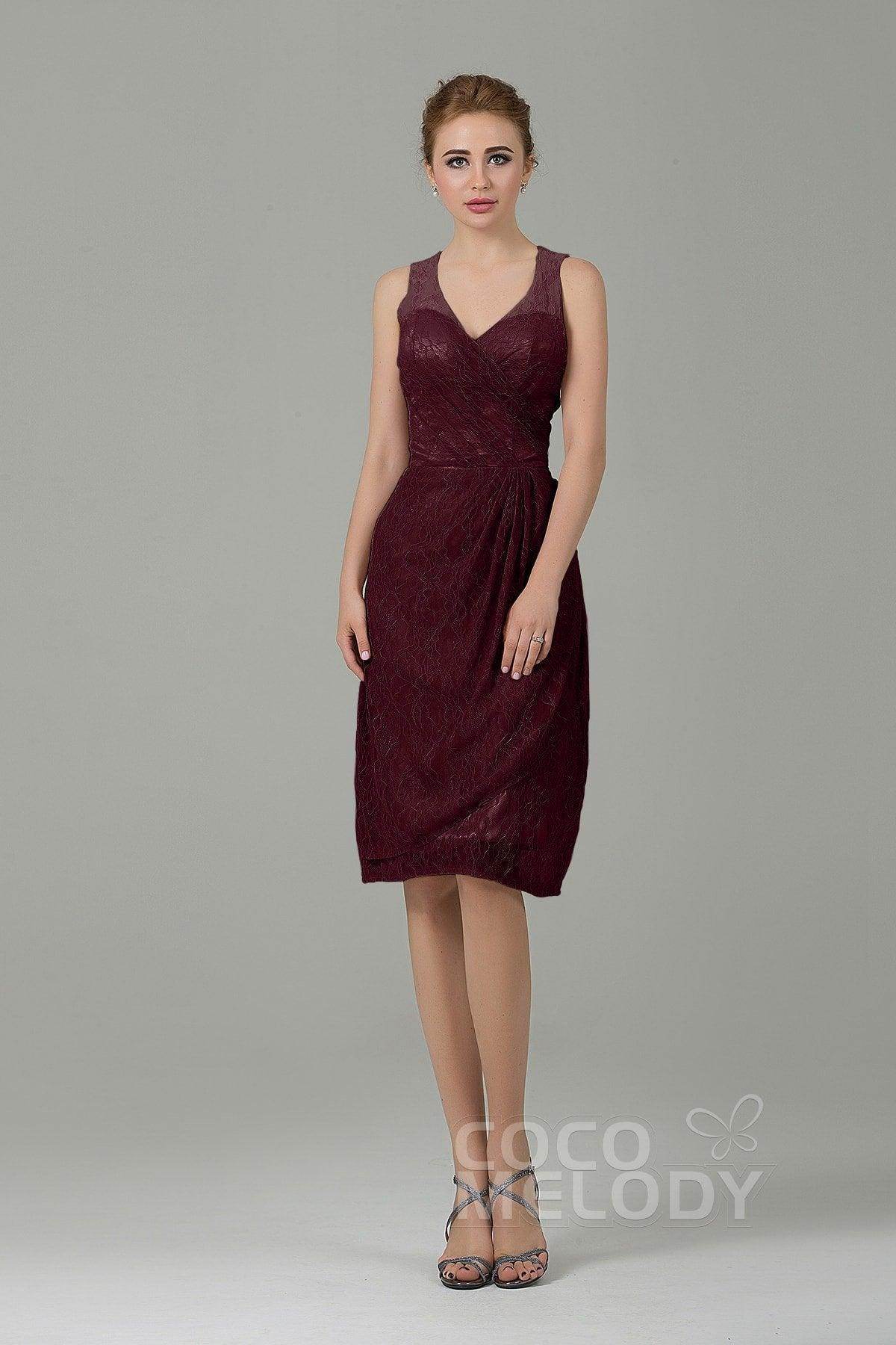 Sheath-Column Knee Length Lace Bridesmaid Dress COZK16012 - COCOMELODY