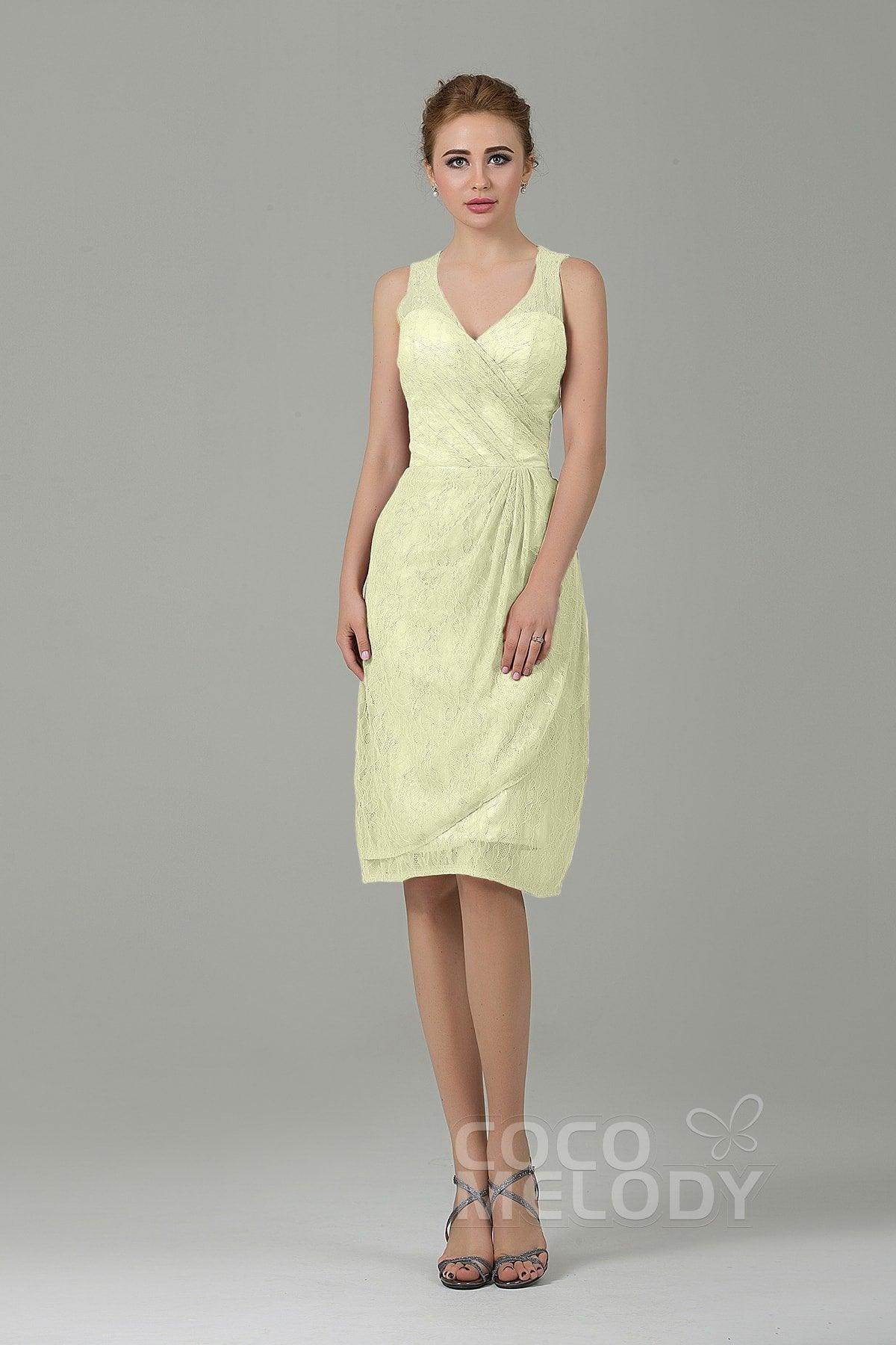 Sheath-Column Knee Length Lace Bridesmaid Dress COZK16012 - COCOMELODY