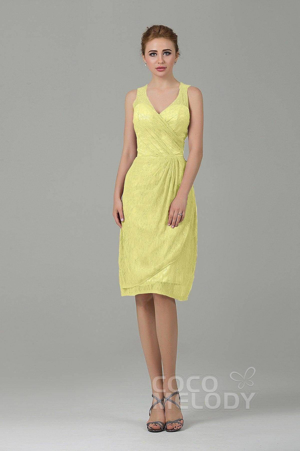 Sheath-Column Knee Length Lace Bridesmaid Dress COZK16012 - COCOMELODY