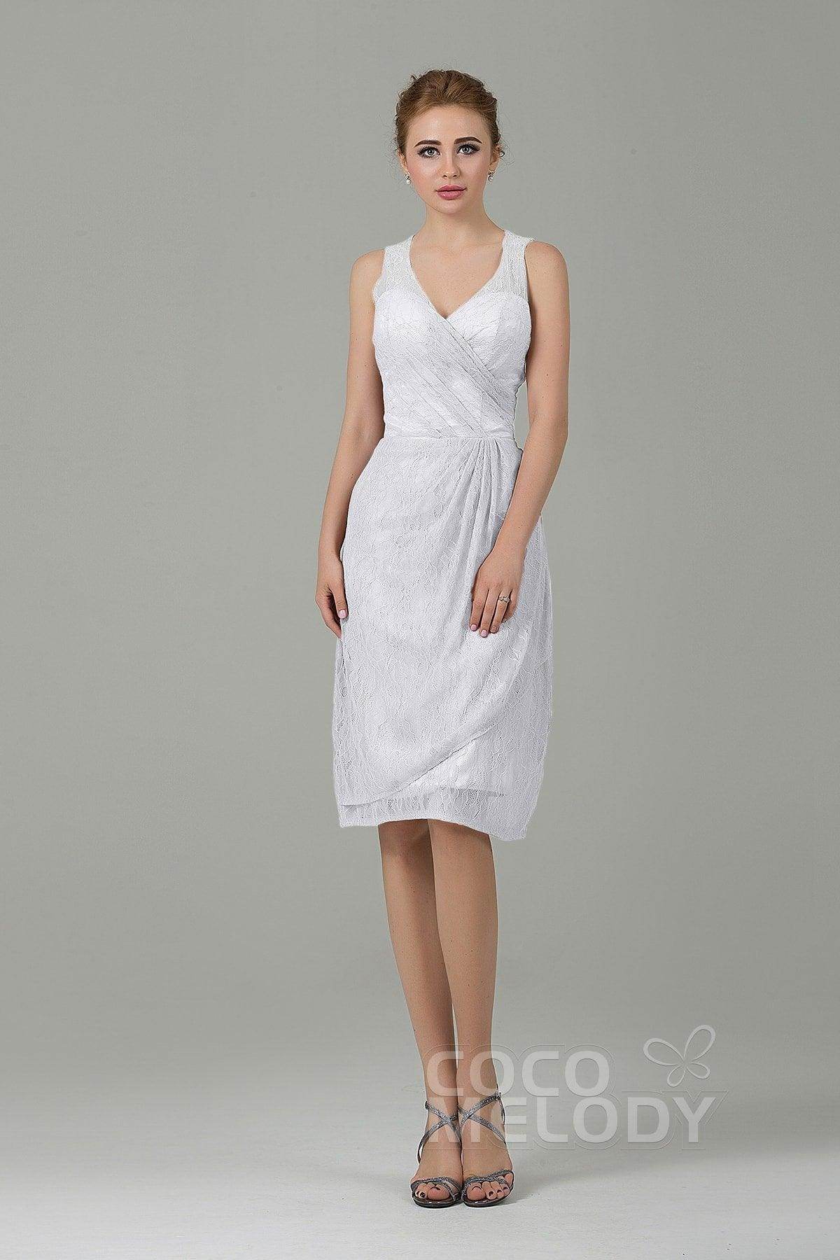 Sheath-Column Knee Length Lace Bridesmaid Dress COZK16012 - COCOMELODY