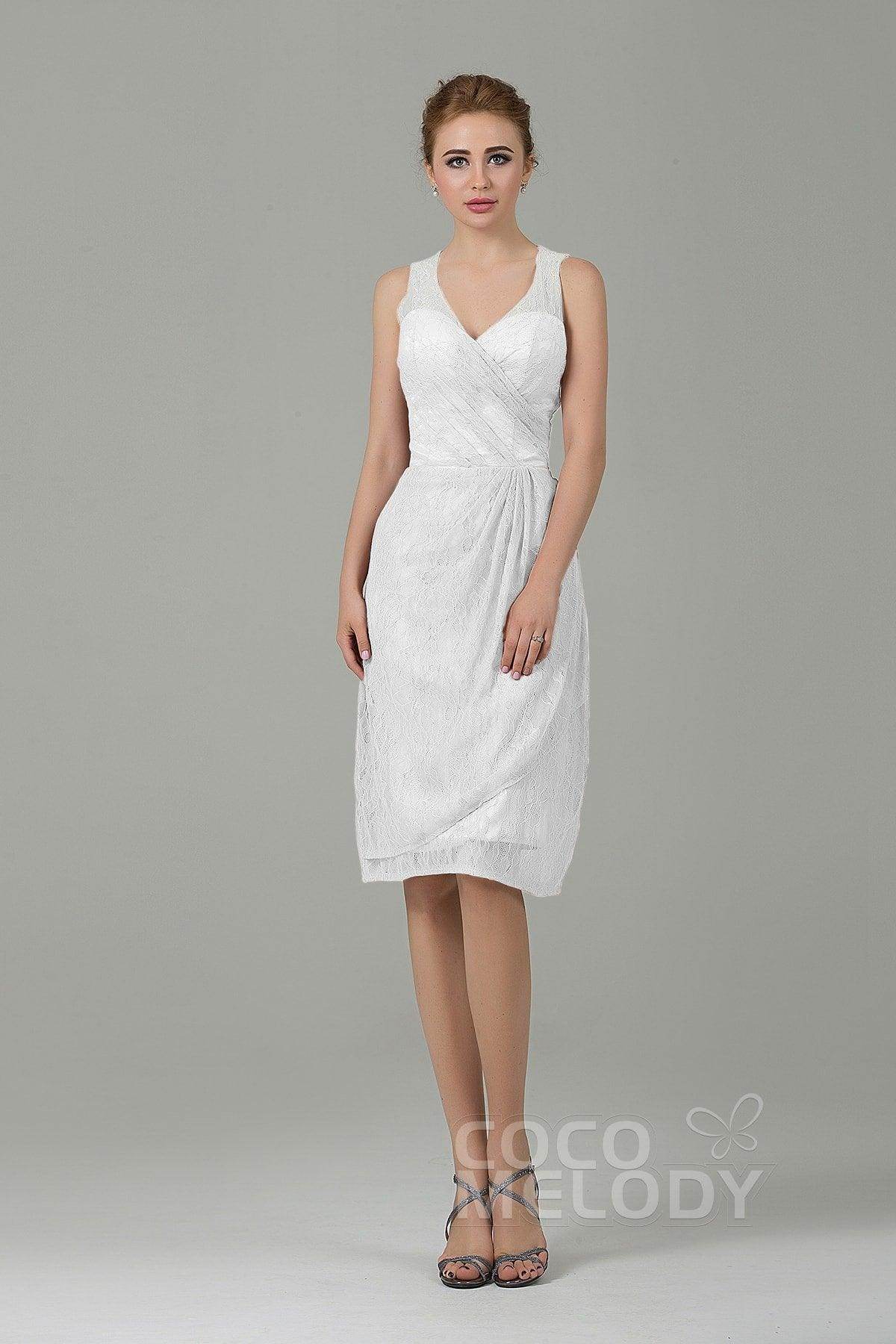 Sheath-Column Knee Length Lace Bridesmaid Dress COZK16012 - COCOMELODY