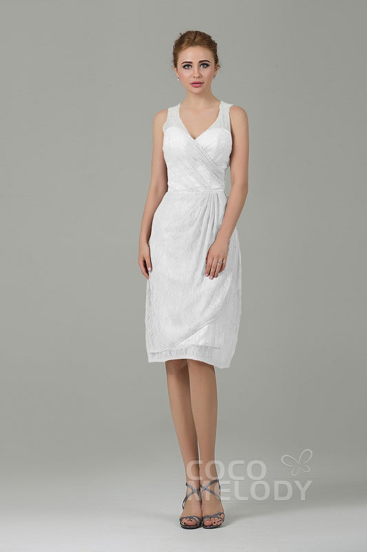 Sheath-Column Knee Length Lace Bridesmaid Dress COZK16012