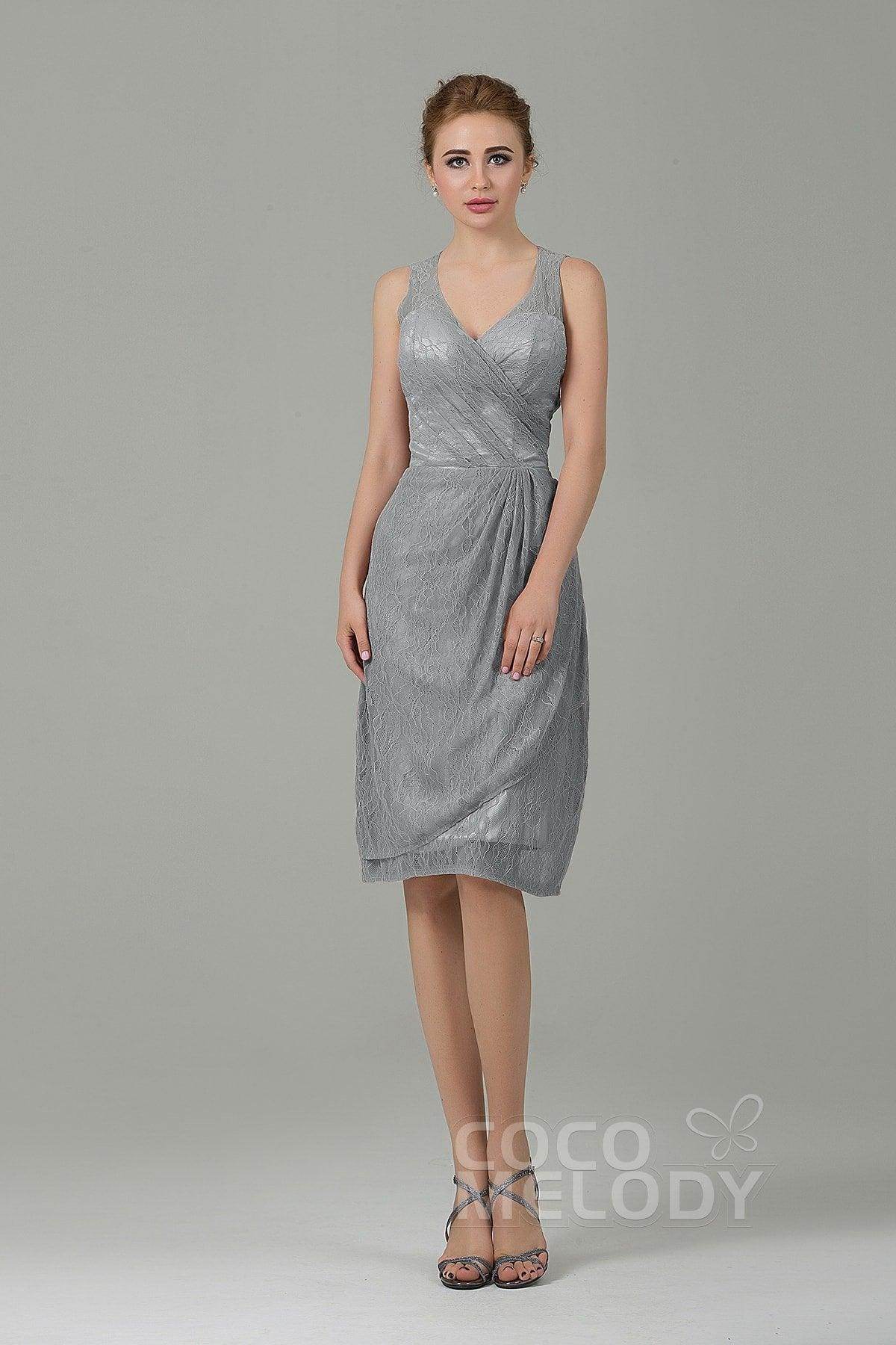 Sheath-Column Knee Length Lace Bridesmaid Dress COZK16012 - COCOMELODY