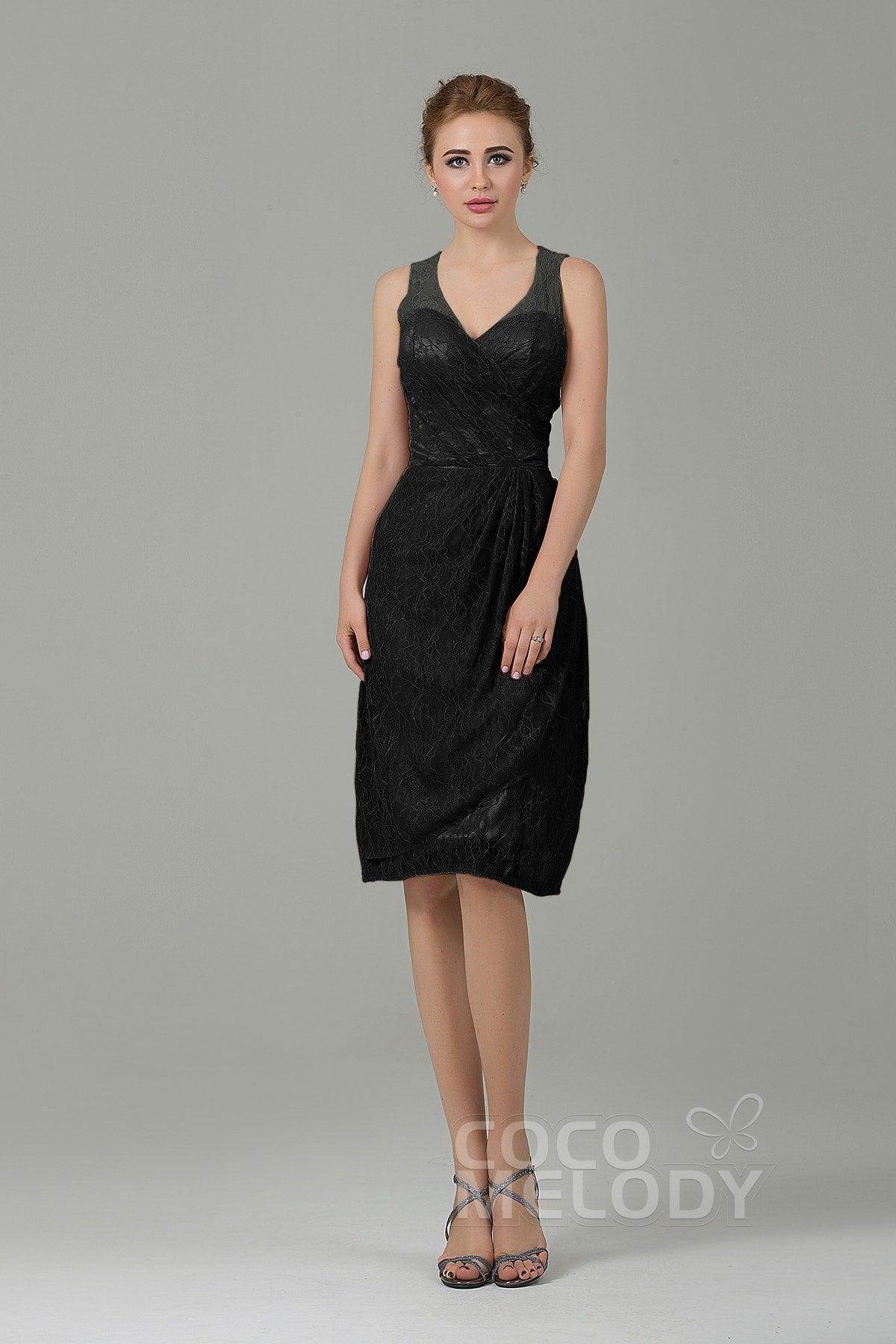 Sheath-Column Knee Length Lace Bridesmaid Dress COZK16012 - COCOMELODY
