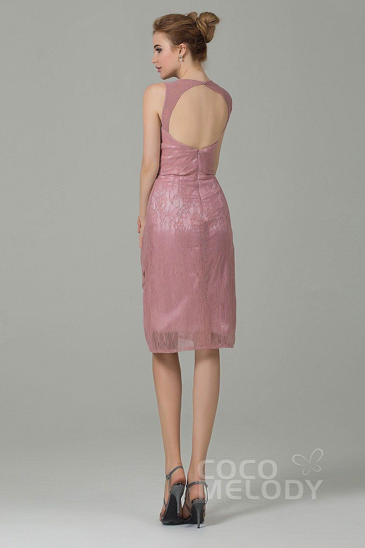 Sheath-Column Knee Length Lace Bridesmaid Dress COZK16012 - COCOMELODY