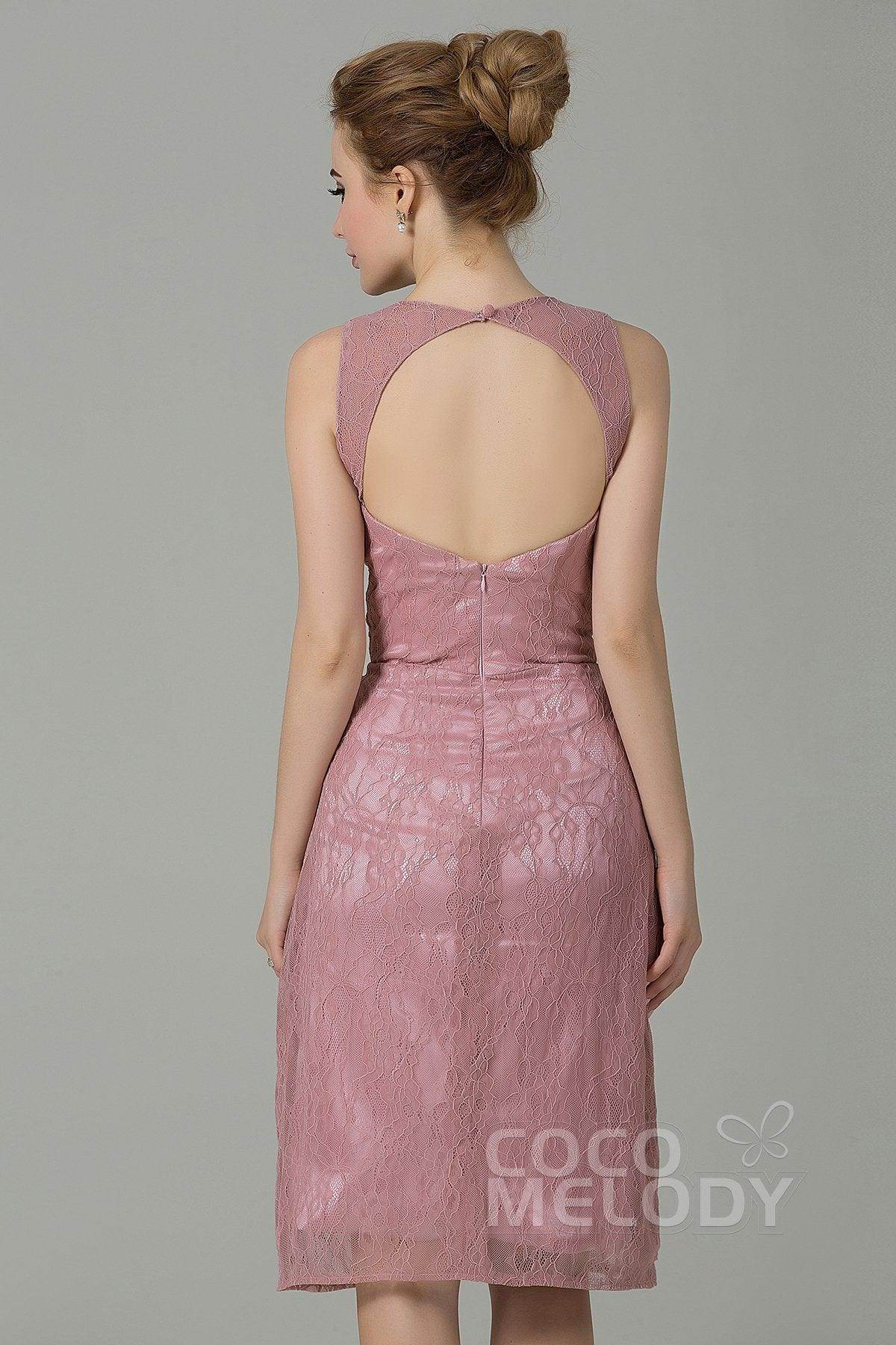 Sheath-Column Knee Length Lace Bridesmaid Dress COZK16012 - COCOMELODY